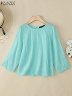 Blusa de Verano para Mujer | Encaje y Retazos Bordados | Cuello Redondo | Ticotrendy