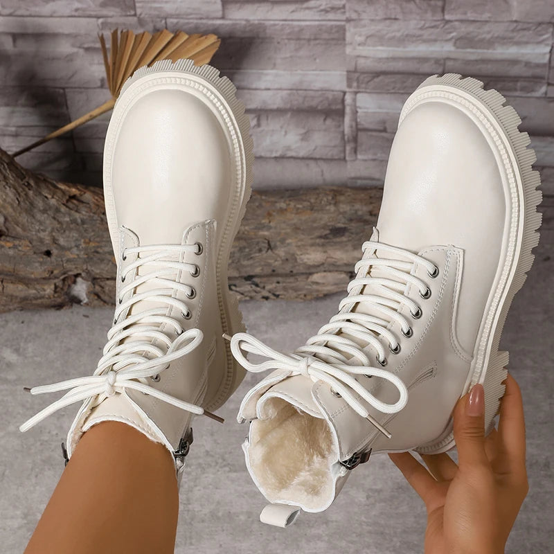 Botines de Plataforma con Cordones | Forro de Felpa | Mujer