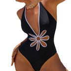 Traje de Baño de Una Pieza Halter - Ribete en Contraste y Diseño Ahuecado