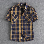 Camiseta Cuadros Vintage Hombre | Algodón Lavado | Dos Bolsillos | Estilo Costa Oeste | Ticotrendy