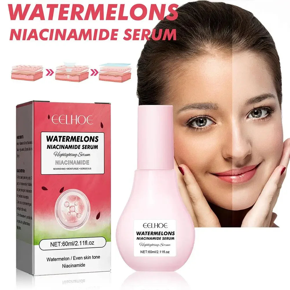 60ml sandía brillo niacinamida gotas de rocío suero imprimación resaltador suero ligero hidratante suero de Maquillaje facial 2025