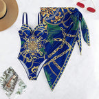Traje de Baño Push Up con Falda - Estampado de Cadena para Playa y Piscina