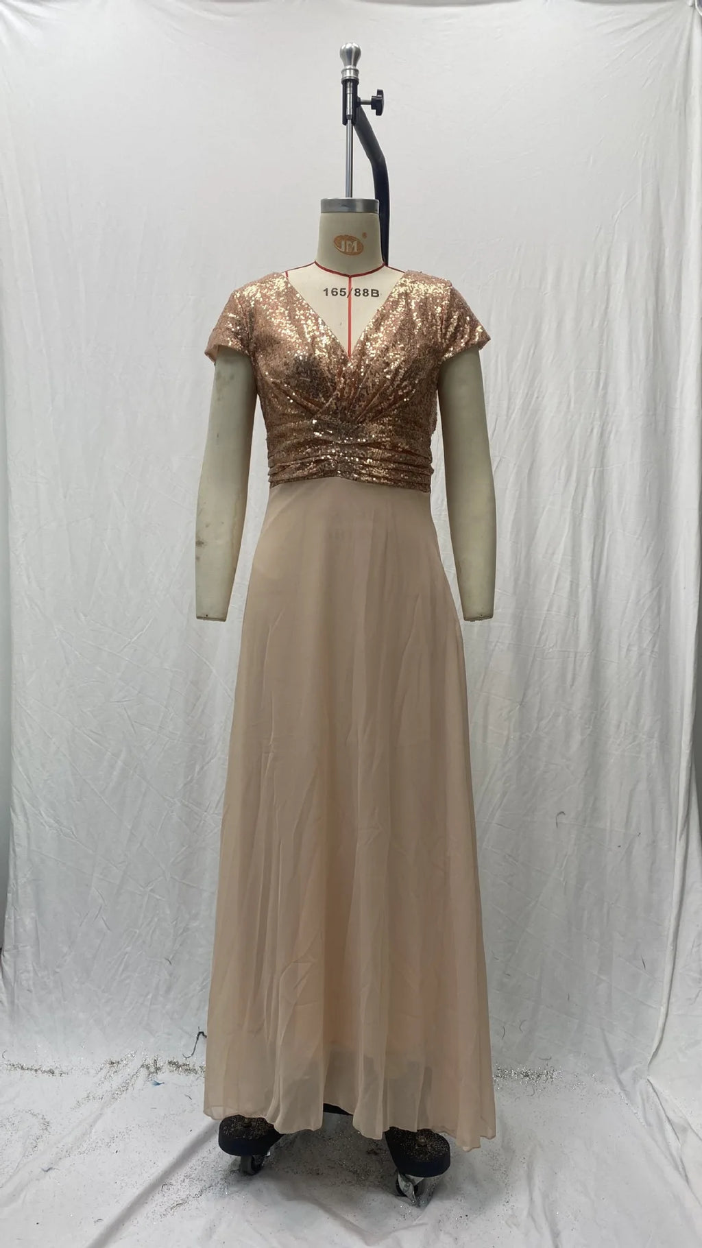 Vestido elegante de gasa con lentejuelas para mujer, cuello en V, dobladillo plisado, lentejuelas femeninas, vestido largo de cóctel para graduación, vestido de noche de boda