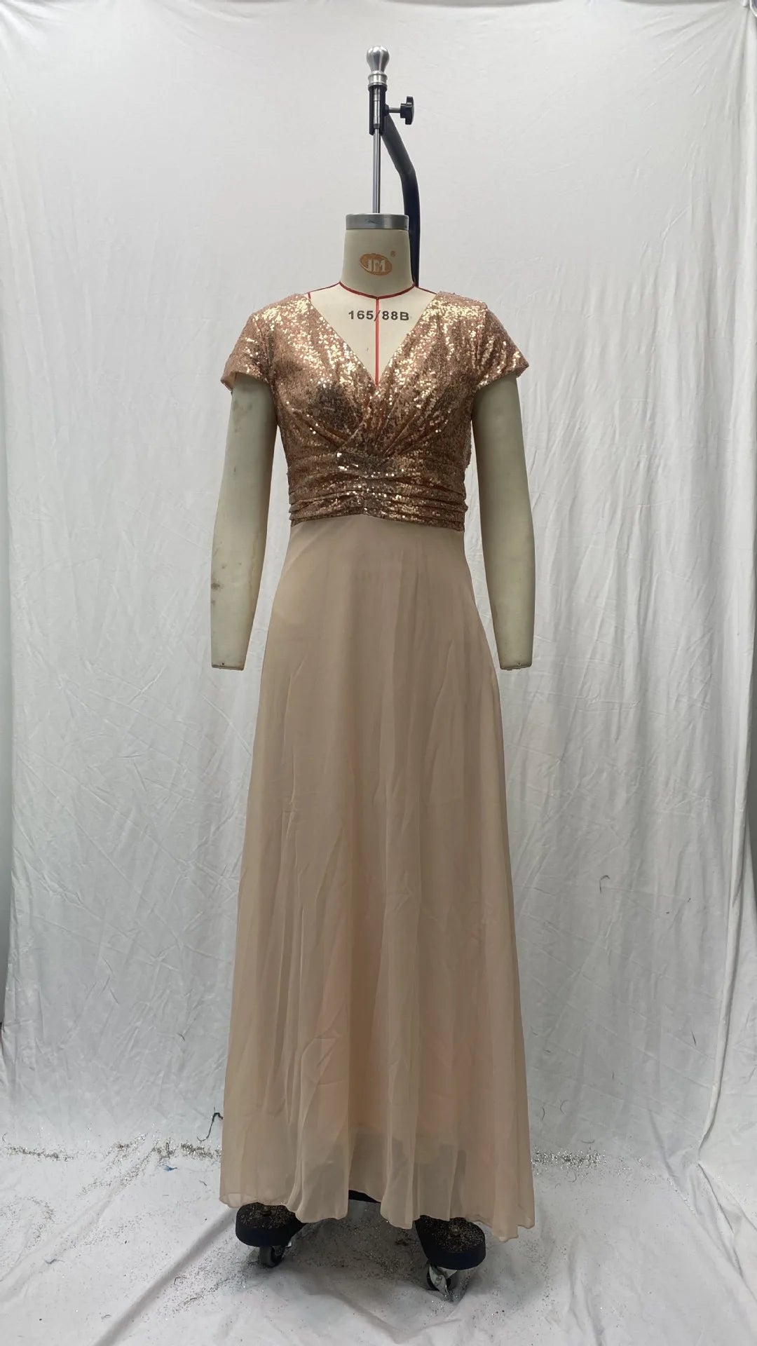 Vestido elegante de gasa con lentejuelas para mujer, cuello en V, dobladillo plisado, lentejuelas femeninas, vestido largo de cóctel para graduación, vestido de noche de boda