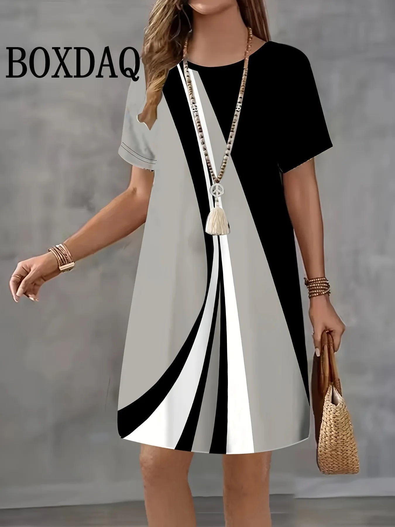 Vestido Retro Verano Mujer | Cuadros Manga Corta Cuello Redondo | Holgado Talla Grande | Tico Trendy