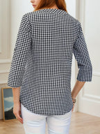 Blusa a Cuadros Finos | Cuello en V | Talla Grande | Tico Trendy