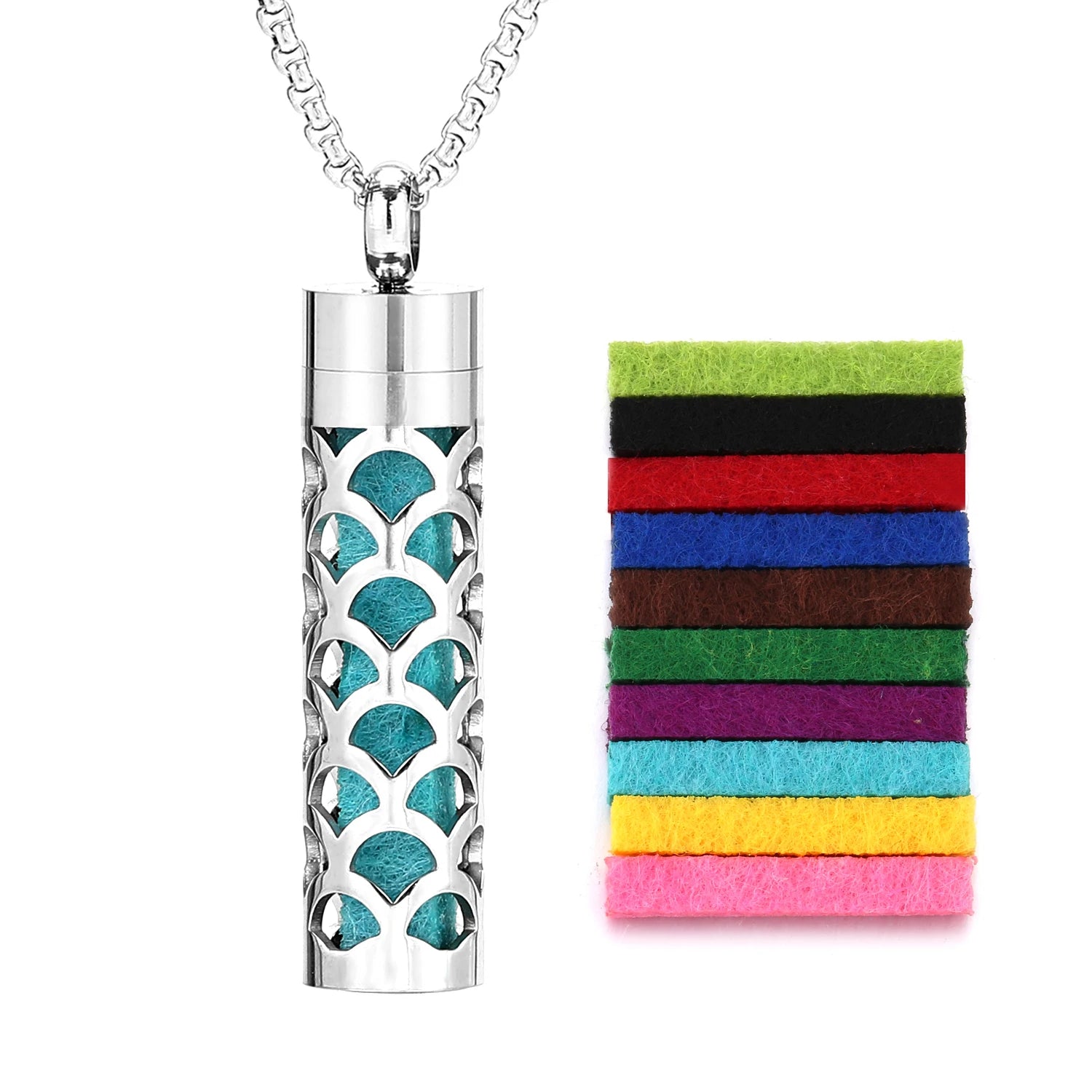 Ambientador de barra Vertical hueca de acero inoxidable, difusor de aceite de Perfume, medallón, joyería, colgante, collar para mujeres, hombres y adolescentes