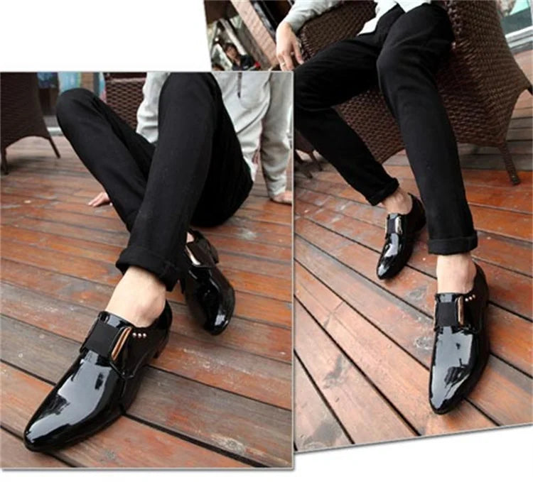 Mocasines Clásicos Hombre Charol | Punta Estrecha Sin Cordones Formales Negocios Boda