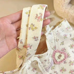 Bolso Tote de Lona Grande con Estampado Floral, Lazo de Encaje y Bordado