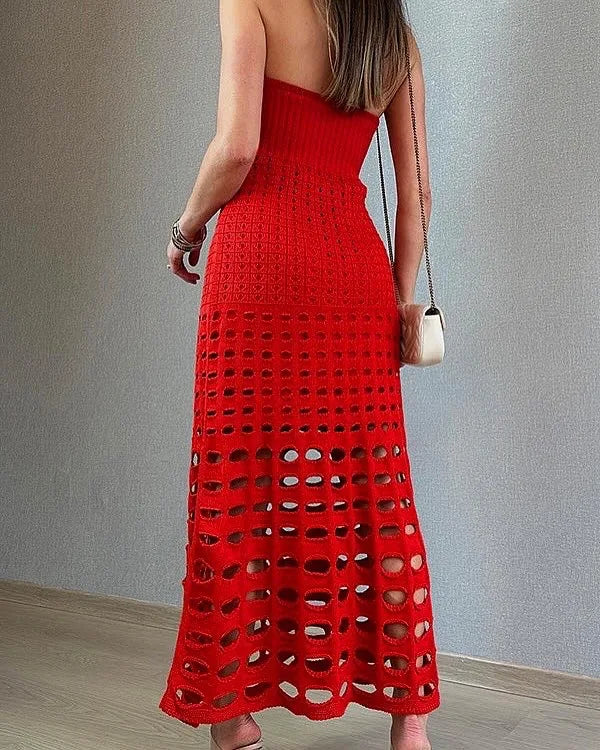 Vestido Largo Sin Tirantes Espalda Descubierta