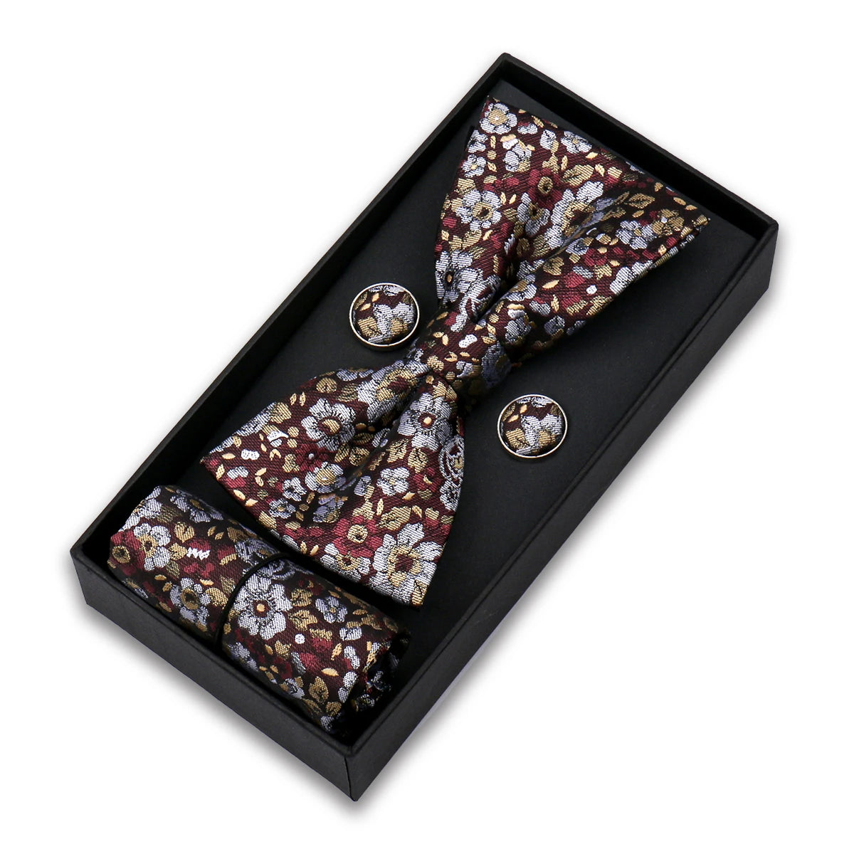 Set De Pajarita Pañuelo Gemelos Regalo Elegante Estilo Para Hombres