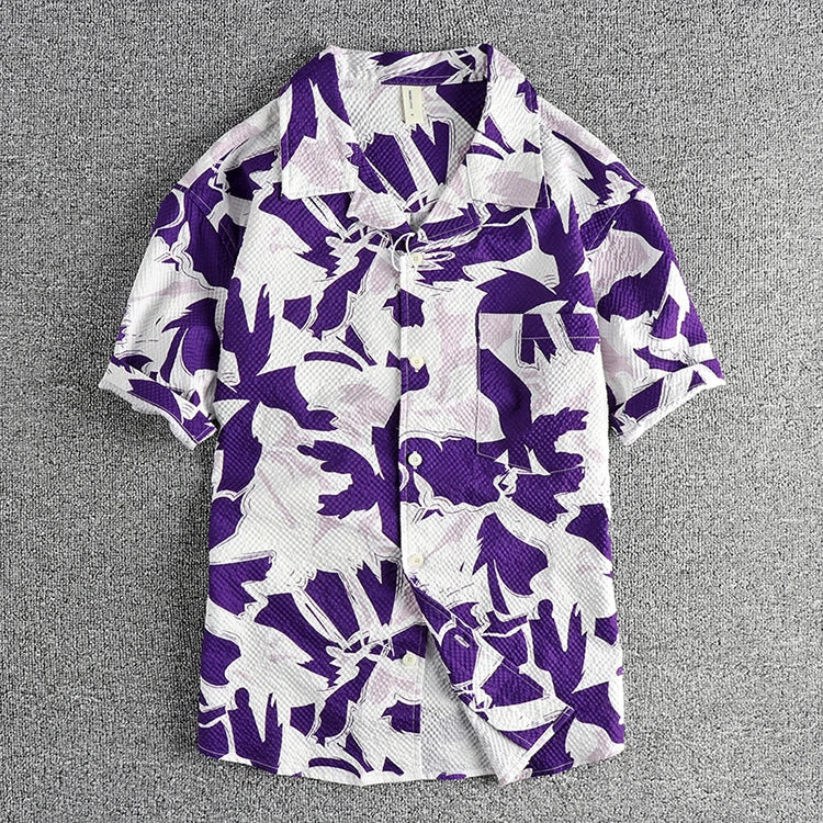 Camisa Hawaiana Hombre | Estampado Floral | Tela Seersucker | Manga Corta