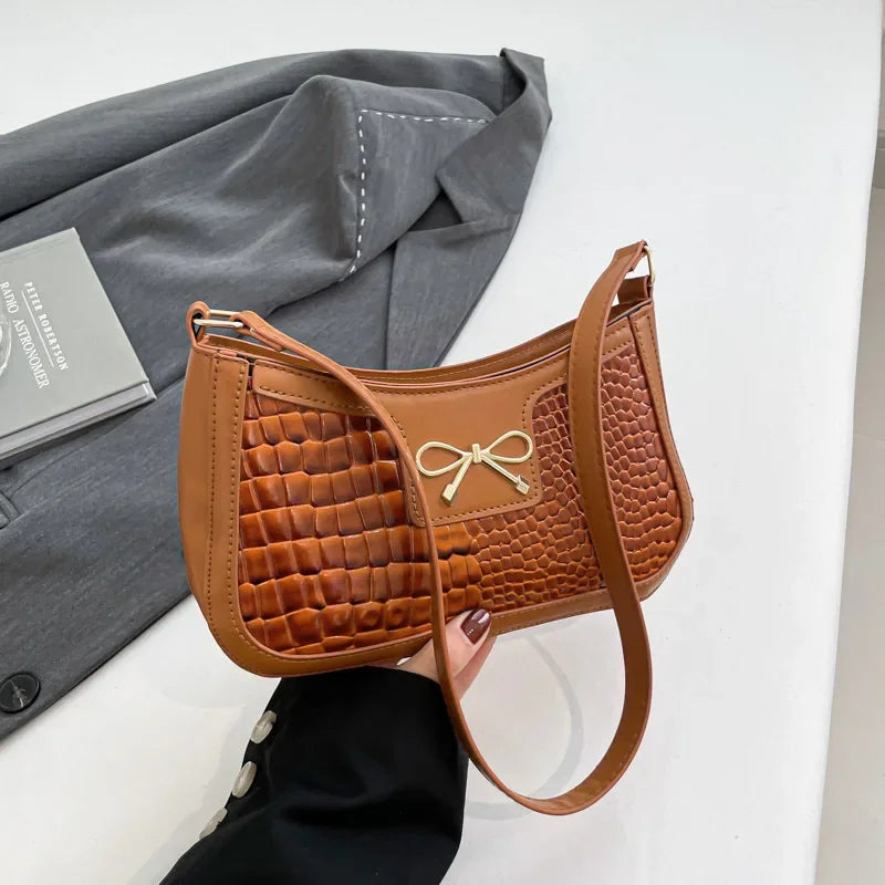 Bolso De Hombro Mujer Estampado Cocodrilo Lazo Vintage Pequeño