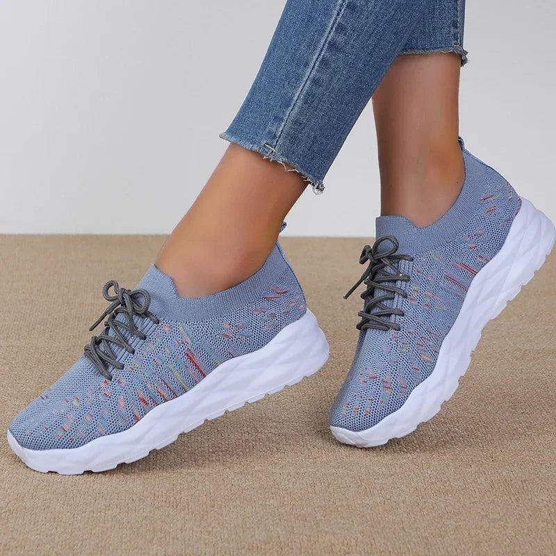 Zapatillas de Punto con Plataforma | Colores Variados | Suela Gruesa Antideslizante | Cordones