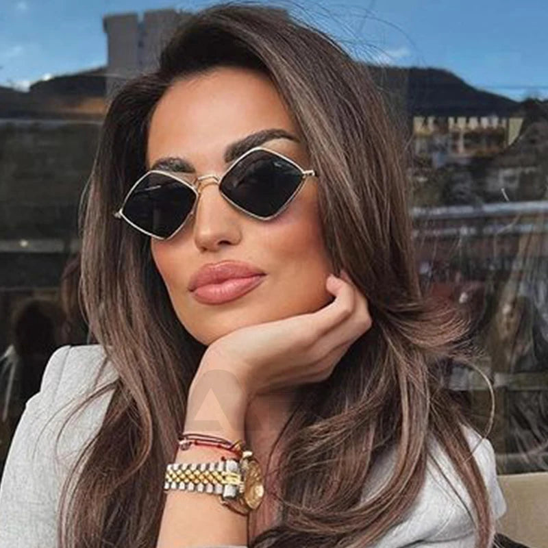 Gafas Sol Punk Rombo Pequeño Marco Metálico | Diseñador Tendencia UV400 Para Conducir