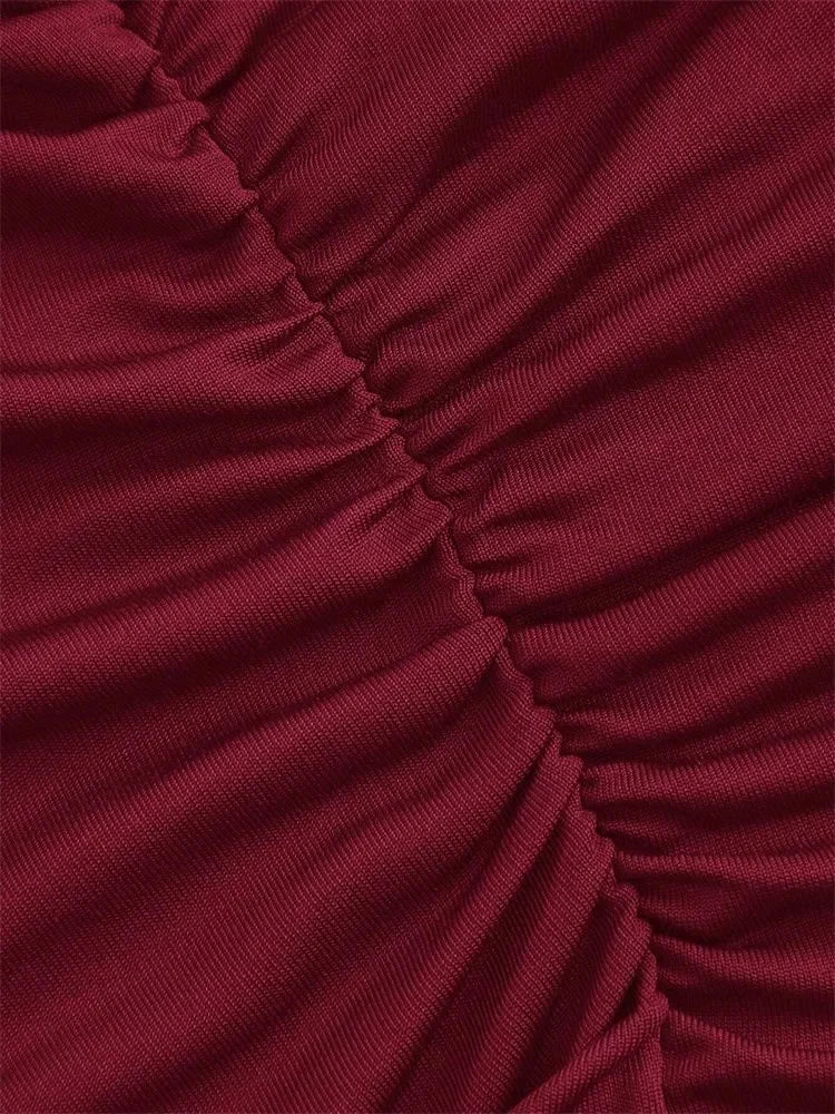 Top corto plisado con cuello simulado para mujer, camiseta sin mangas básica sin mangas fruncida de Color sólido de verano, ropa de calle