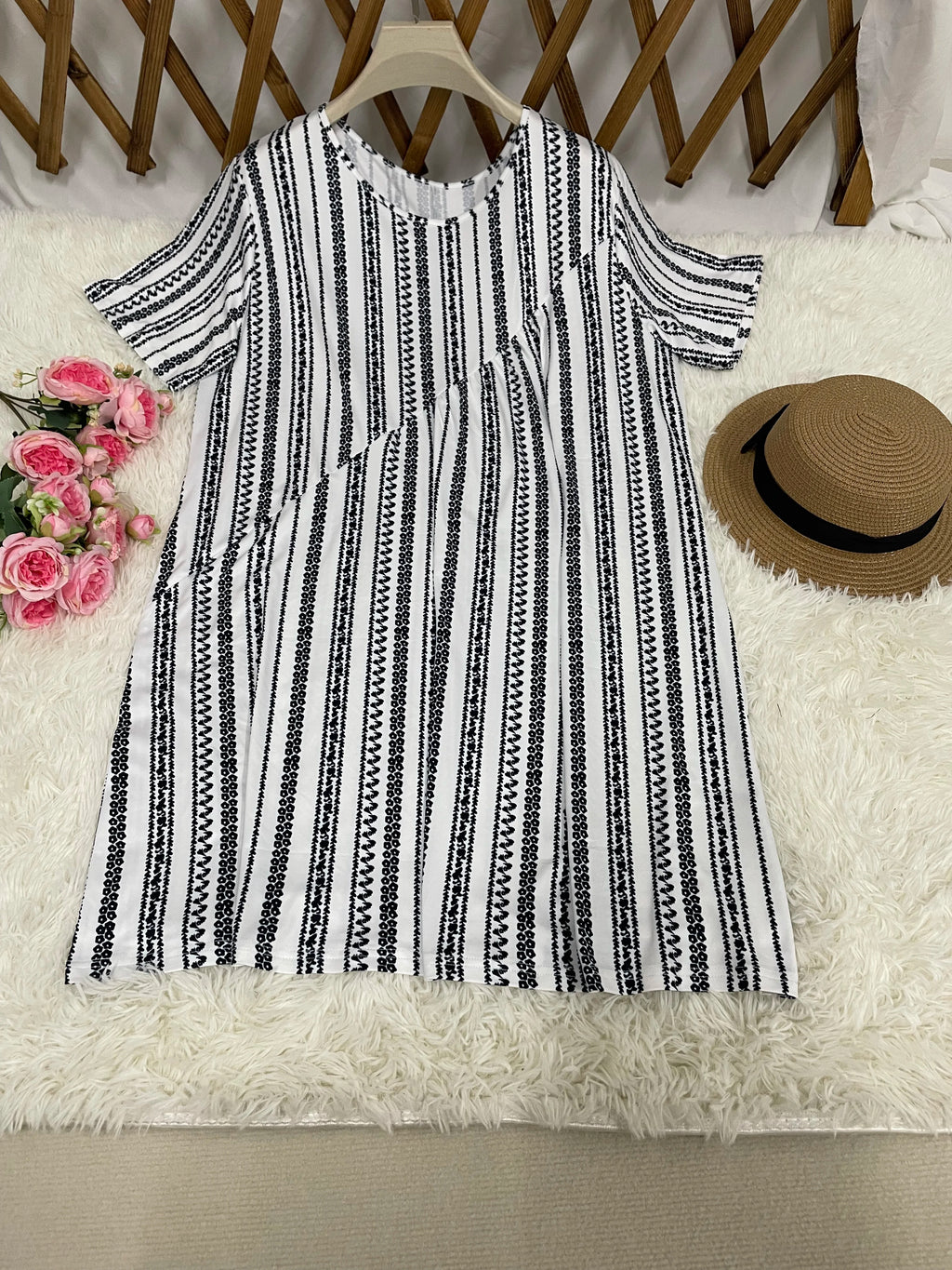 Vestido Rayas para Mujer | Manga Corta y Cuello Redondo | Holgado para Oficina | Tico Trendy