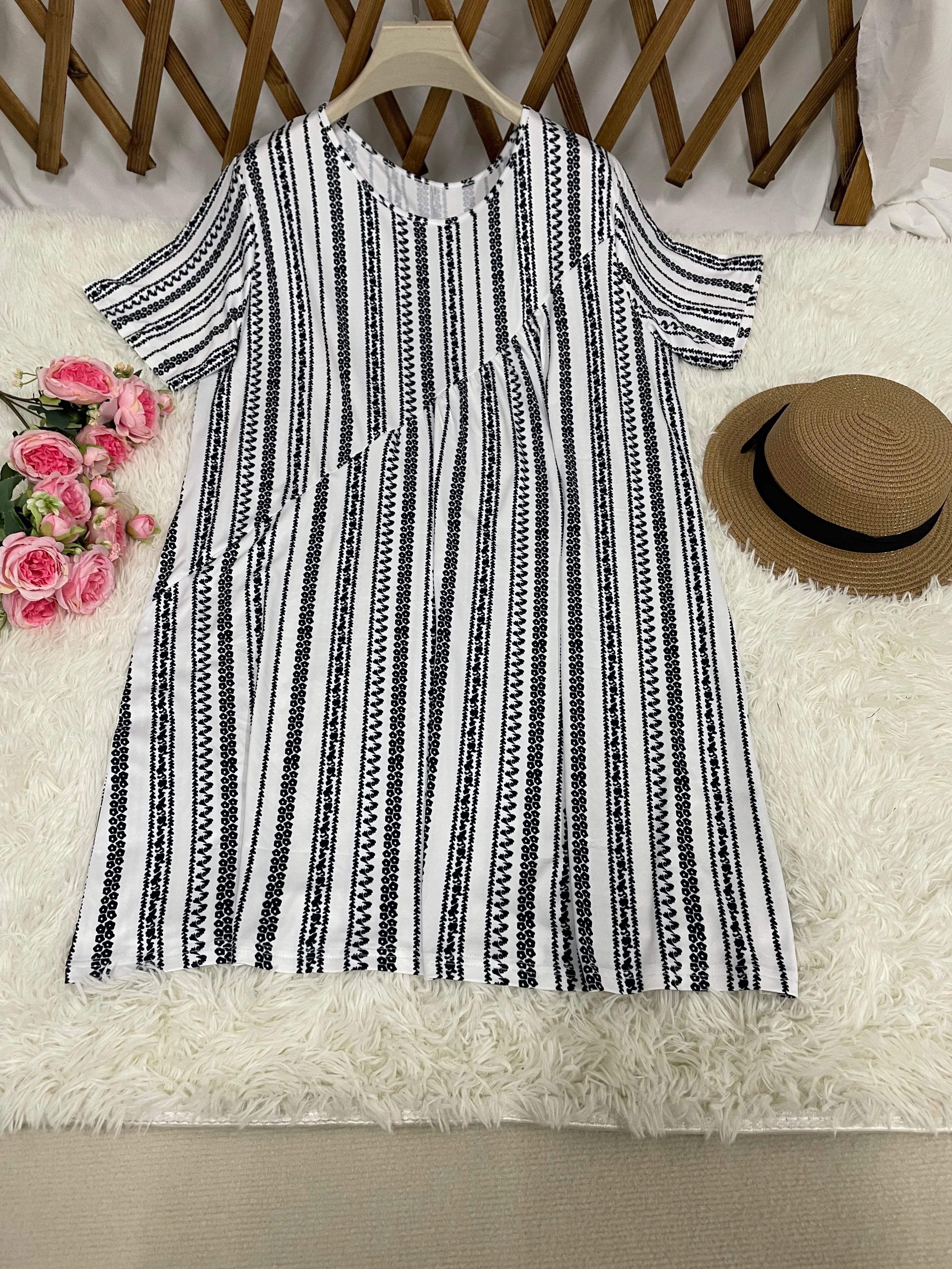 Vestido Rayas para Mujer | Manga Corta y Cuello Redondo | Holgado para Oficina | Tico Trendy