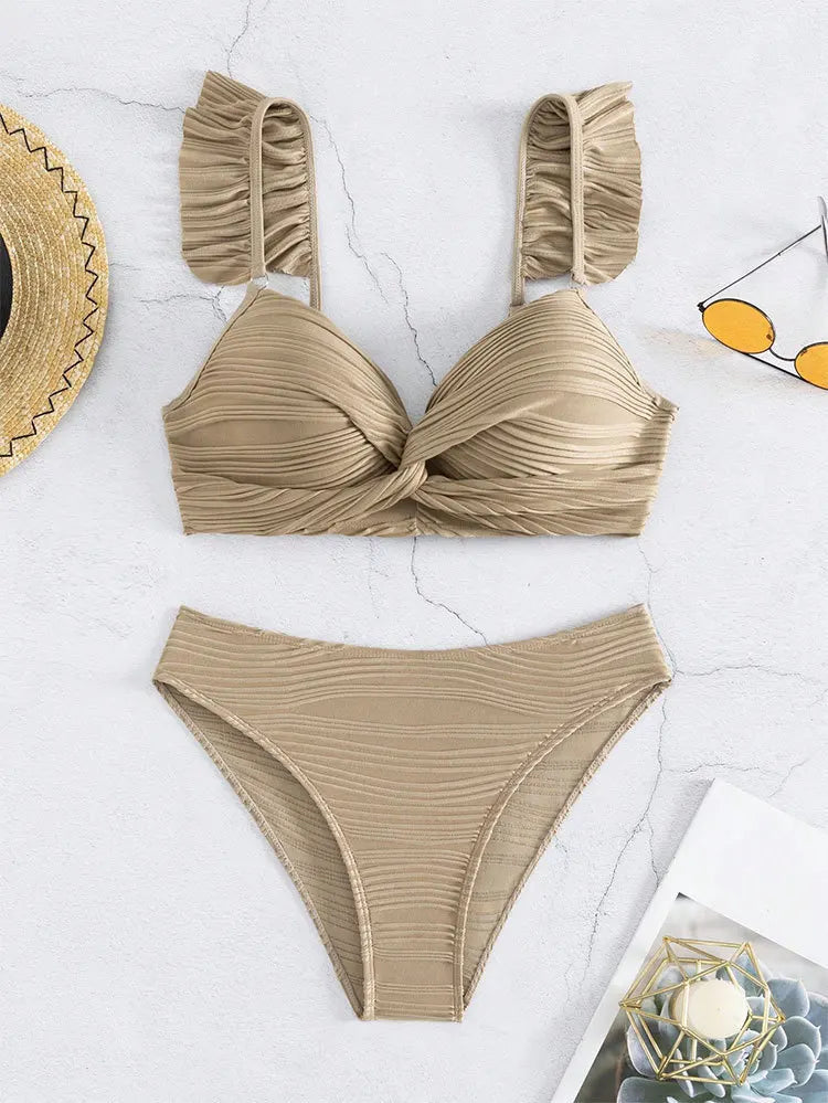 Bikini Push Up con Detalle Recortado y Volantes para Playa