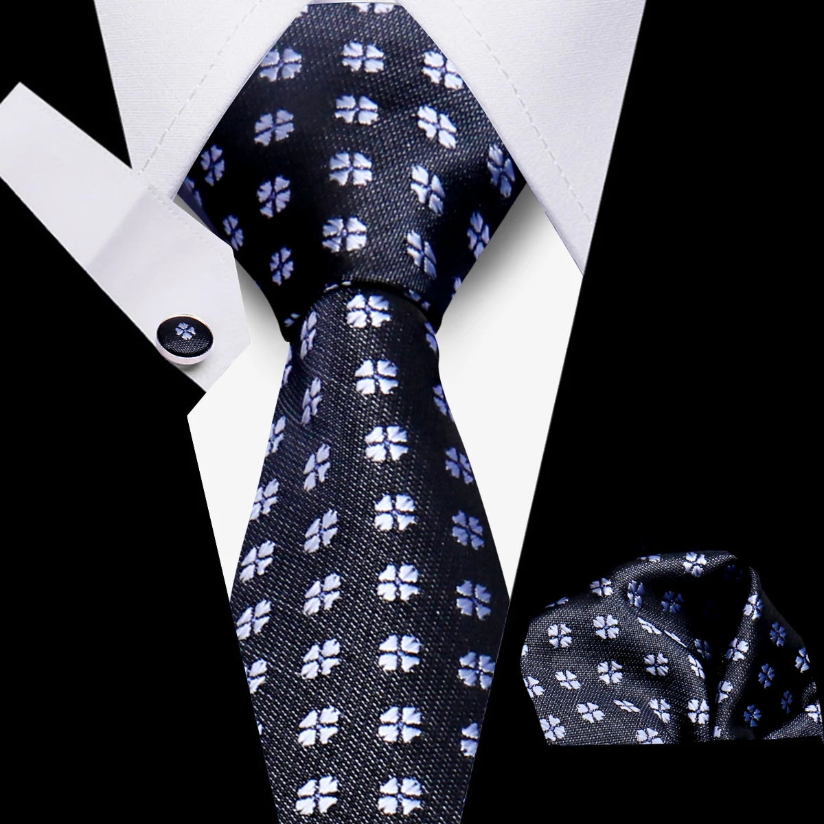 Conjunto Corbata Pañuelo Gemelos Negocios Boda Accesorio De Moda