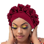 Gorro Turbante con Volantes para Mujer, Color Sólido