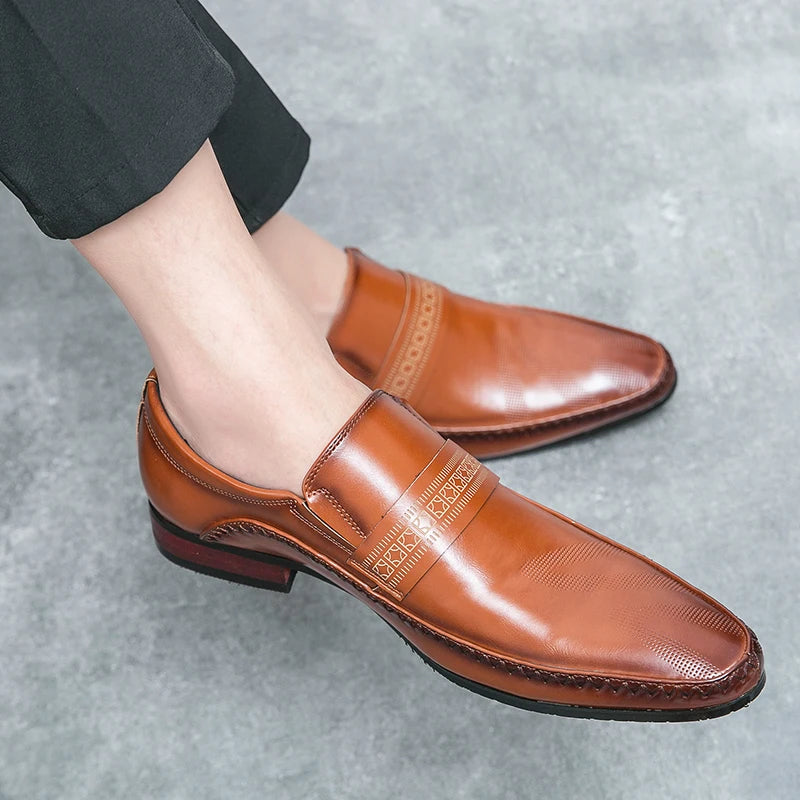 Mocasines Retro Hombre Cuero Marrón | Clásicos Punta Puntiaguda Sin Cordones Daily