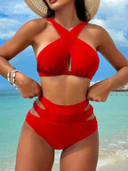 Conjunto de Bikini Halter de Color Sólido Cikini para Vacaciones y Playa