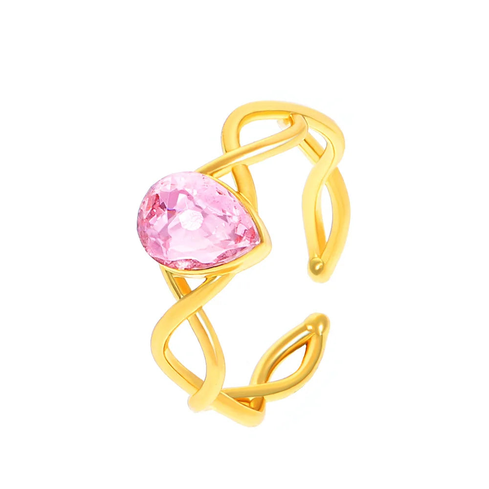 Anillos de cobre con corona de princesa de circón rosa dulce para mujeres y niñas, anillo abierto ajustable para dedo, accesorios, regalos para niños y amigos