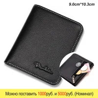 BISON DENIM-billeteras de cuero genuino para hombre, monedero Vintage para negocios, tarjetero, piel de vaca corta fina, Mini monederos, 2024