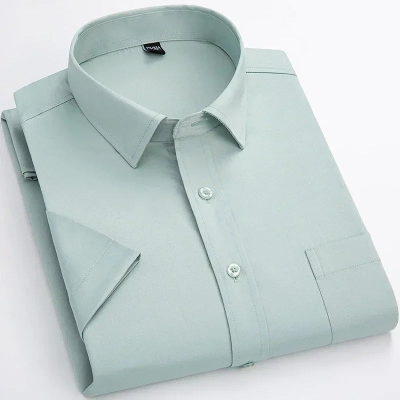 2025 Camisa de vestir antiarrugas elástica sin hierro para hombre, camisa de manga corta para hombre, Camisas sociales formales