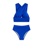 Bikini de Cintura Alta con Pliegues Cruzados - Traje de Dos Piezas