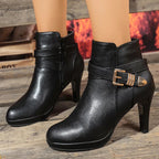 Botines Elegantes para Mujer - Tacón Fino Hebilla Cremallera Punta Estrecha