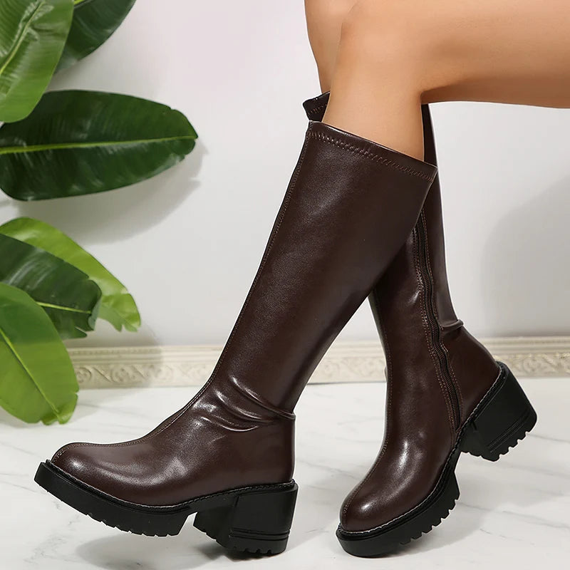 Botas de Tacón Grueso hasta la Rodilla | Mujer