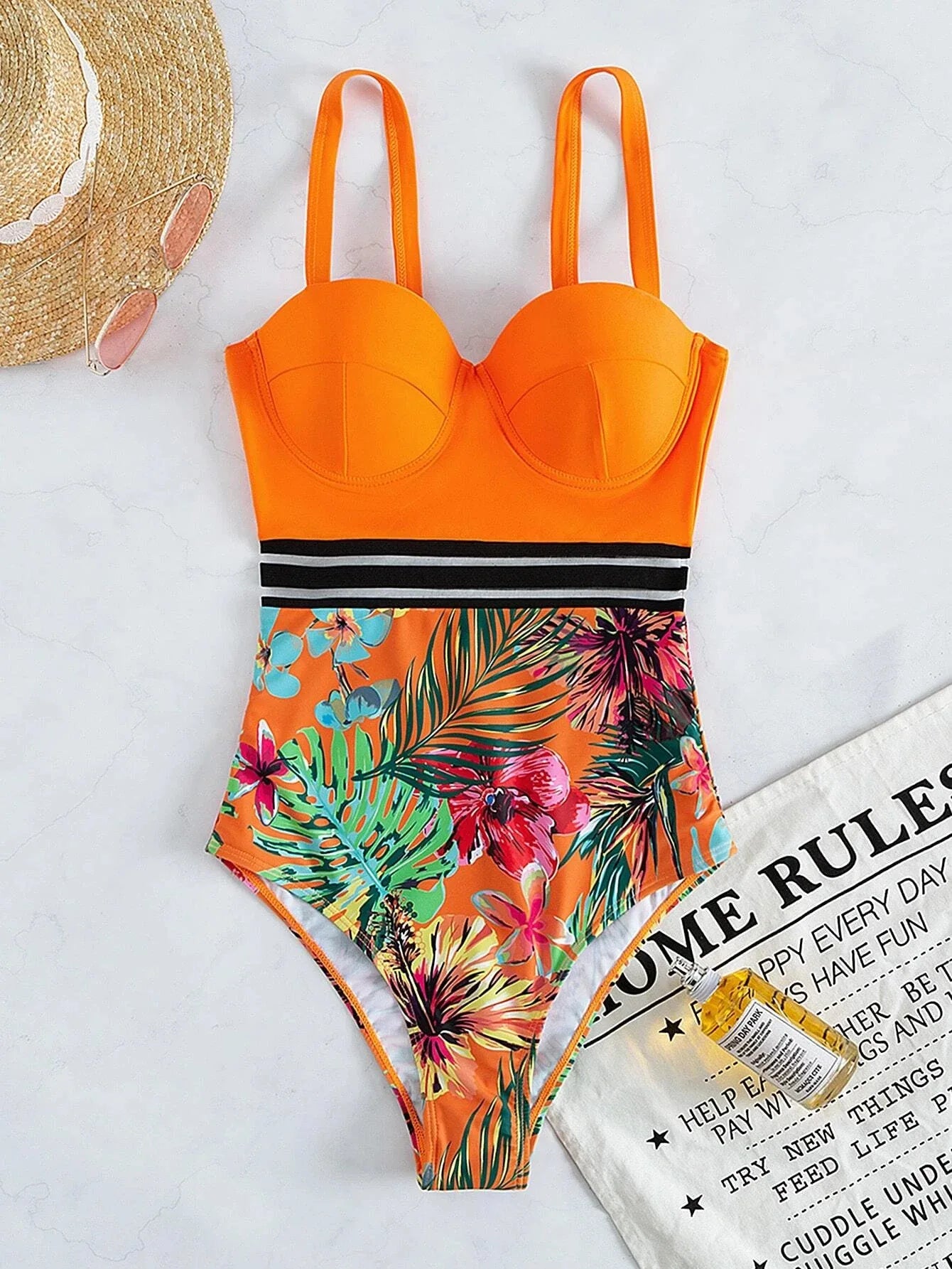 Bikini Tropical con Estampado de Malla | Contraste | Playa y Verano