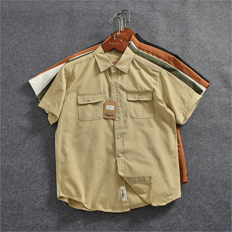 Camisa Informal Hombre | Algodón Retro | Bolsillo Tubo | Manga Corta | Ticotrendy