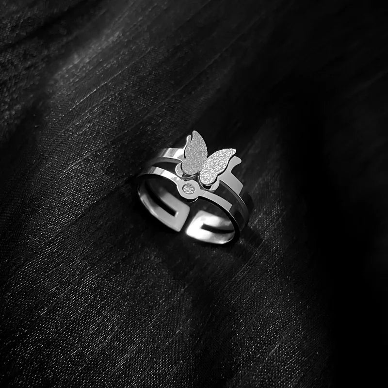 Anillos de mariposa esmerilados ajustables para mujeres y niñas, anillos de acero inoxidable de Color plateado, accesorios para dedos, regalos