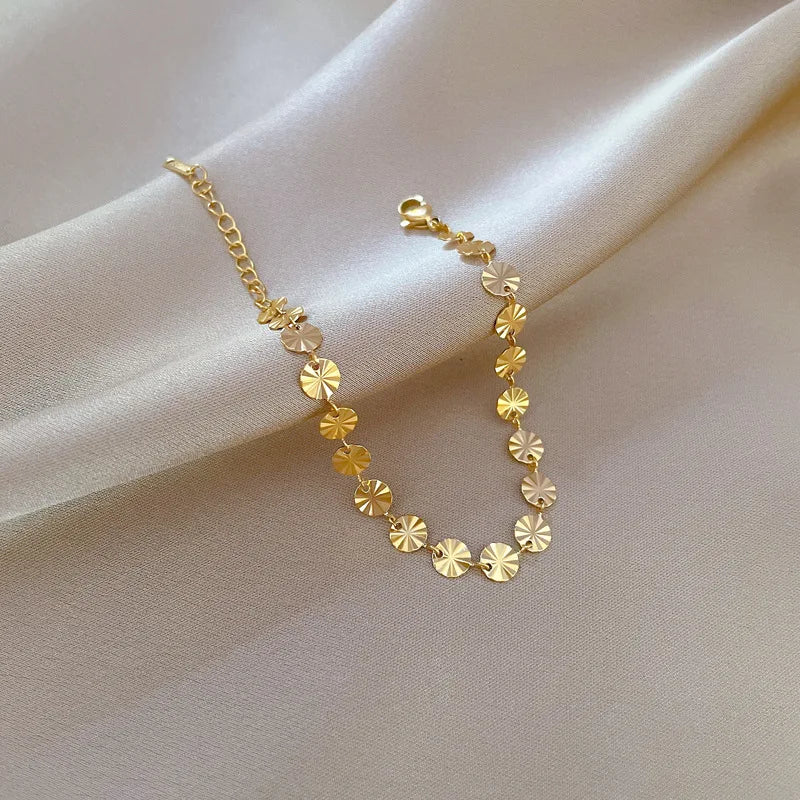 Pulsera Dijes Redondos Vintage | Acero Inox. Simple | Cadena Color Oro y Plata | Ticotrendy