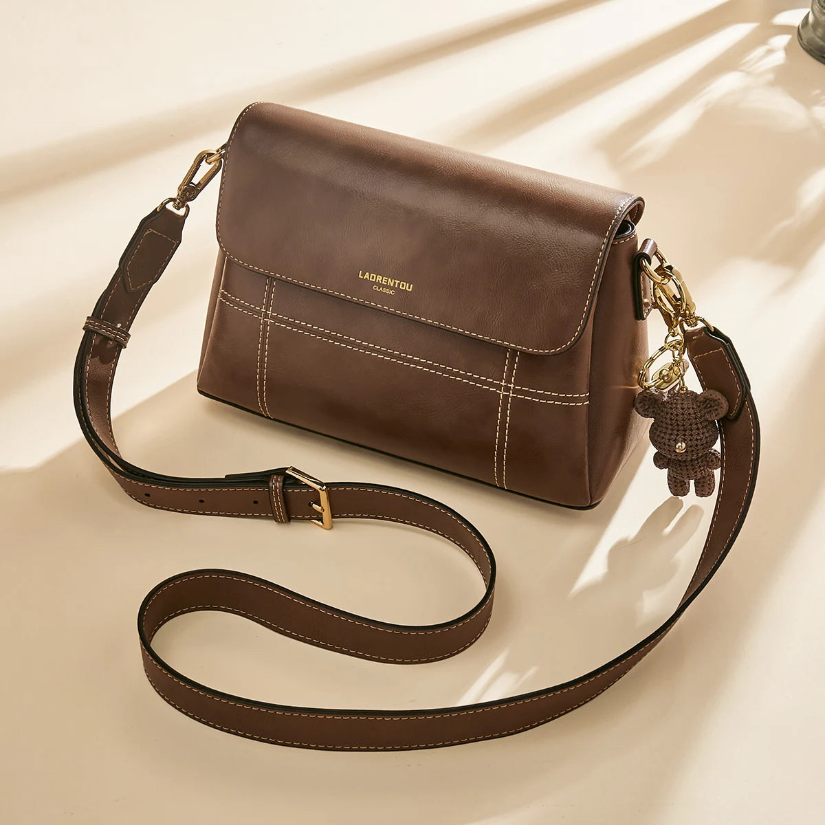 LAORENTOU, bandolera de cuero suave para mujer, moda Retro, bolsos de mensajero de gran capacidad para niña, monederos