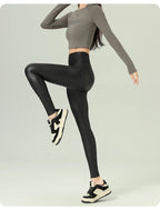 Leggings PU Cuero Invierno | Lana Fina Sexy Ajustado | Cintura Alta Elástico Cálido