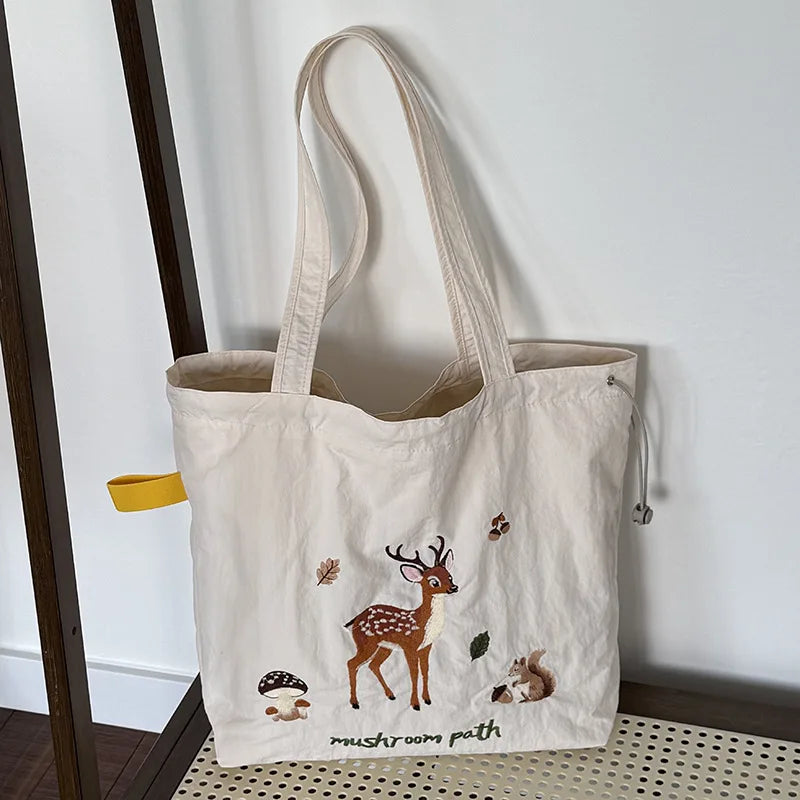 Bolso Hombro Nailon Mujer Bordado Dibujos Animados Gran Capacidad