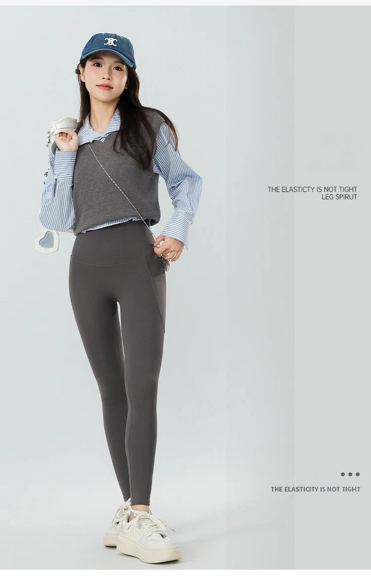 Mallas Piel Tiburón Raya Bolsillo | Cintura Alta Ajustado Fitness | Yoga Ciclismo Correr Otoño | Ticotrendy