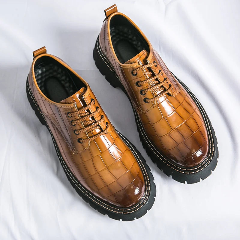 Zapatos Vestir Marrones Hombre | A Cuadros Cordones Punta Redonda Informal Negocios