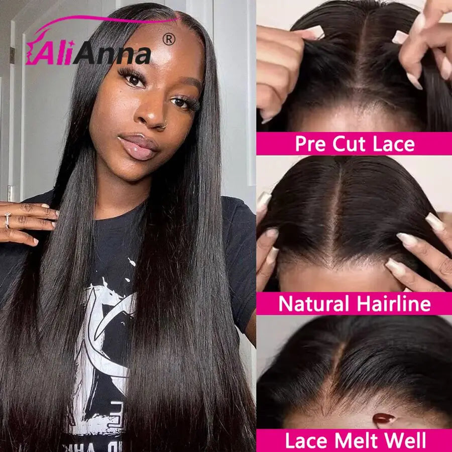24 26 28 pulgadas Wear And Go pelucas de cabello humano sin pegamento para mujeres listas para usar peluca brasileña recta precortada de encaje 4x4 con cierre