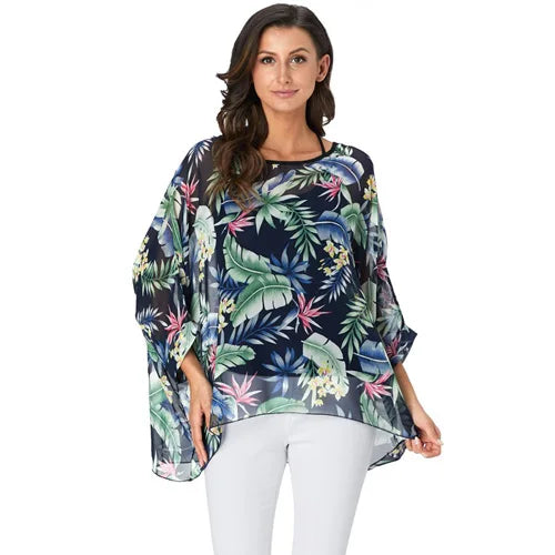 Vestido casual bohemio estilo chiffon disponible en tallas grandes 4XL 5XL 6XL vestido vintage floreado con cuello en O camiseta estilo long top