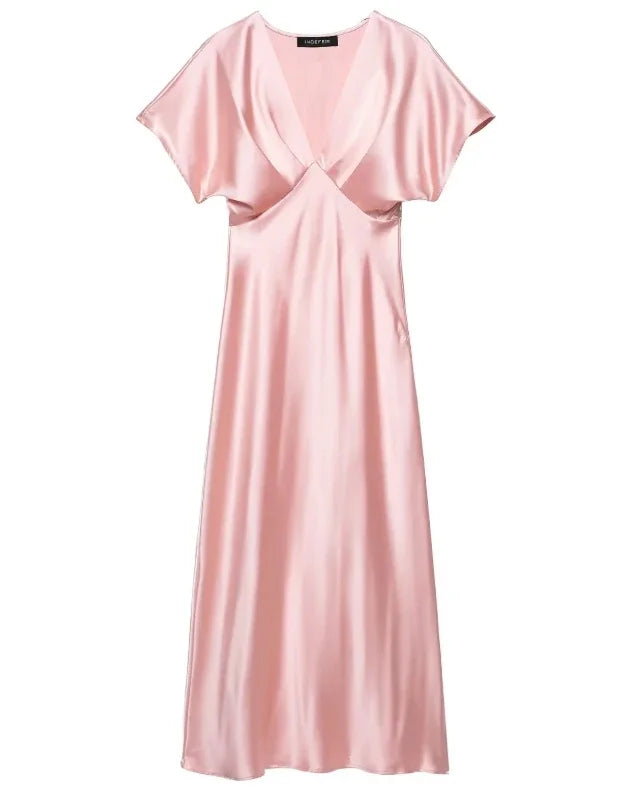 Vestido largo de satén plisado para mujer, estilo vintage francés