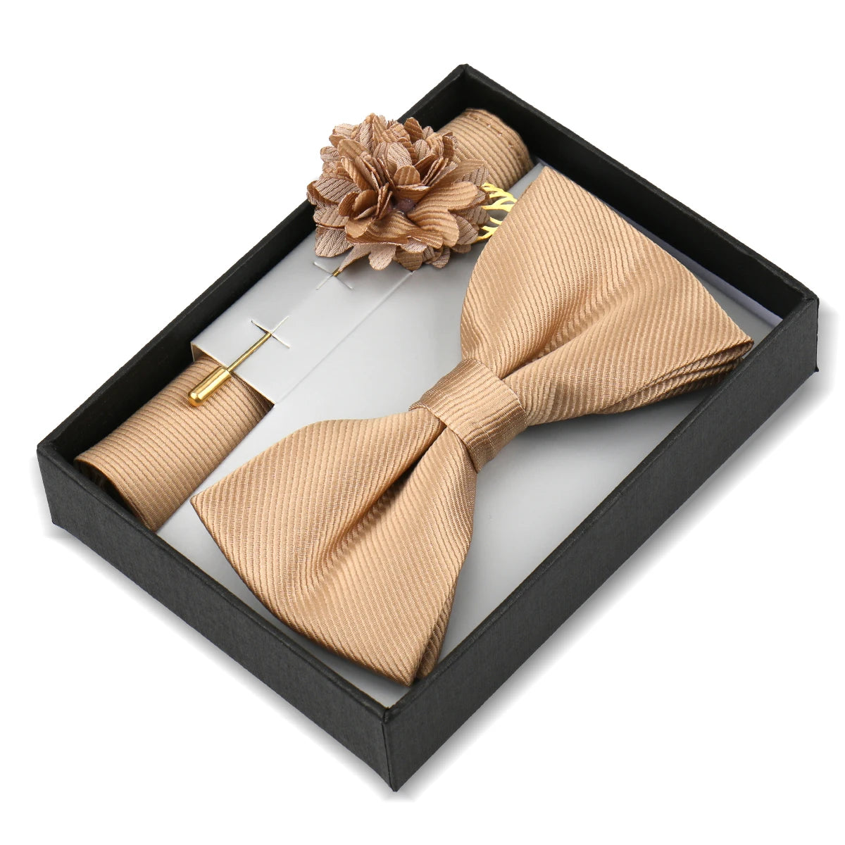 Set De Pajarita Broche Flor Pañuelo Accesorio De Traje Boda