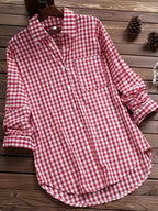 Camisa de Lino y Algodón a Cuadros Plus Size | Manga Larga Cuello V | Tallas 1XL-5XL | Tico Trendy