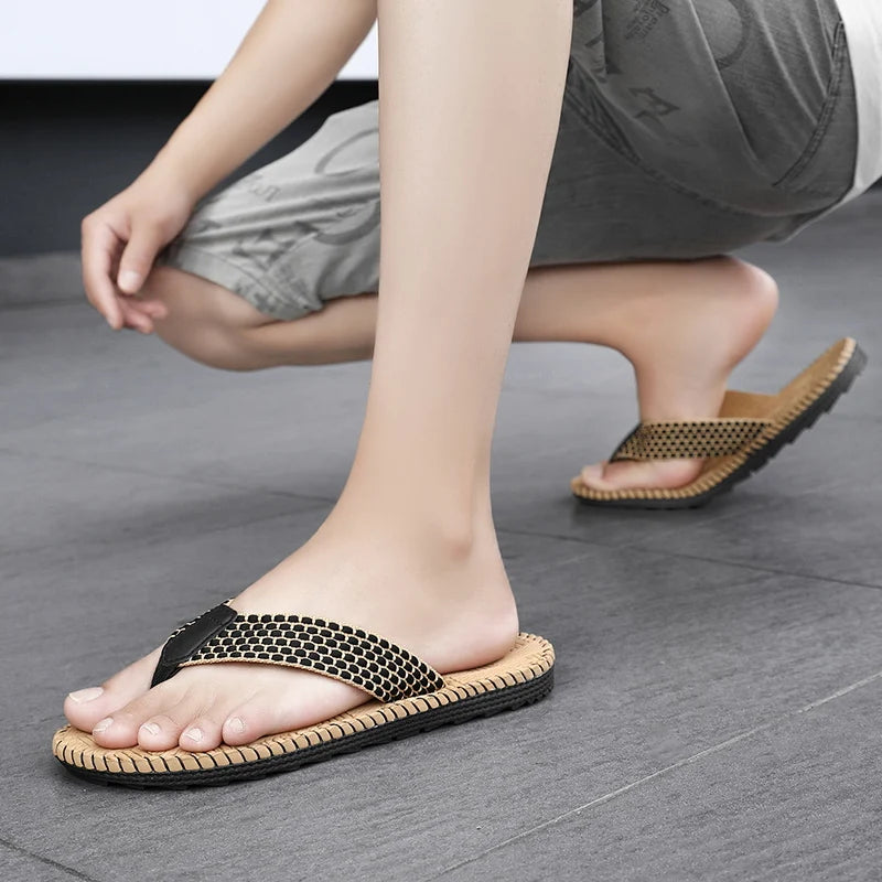 Chanclas Hombre Lino Tejidas Ligeras Interiores Silenciosas | Verano