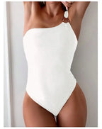 Traje de Baño 1 Hombro Ajustado | Color Sólido | Natación y Playa