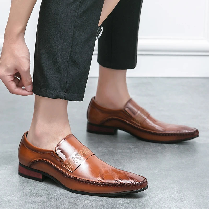 Mocasines Retro Hombre Cuero Marrón | Clásicos Punta Puntiaguda Sin Cordones Daily